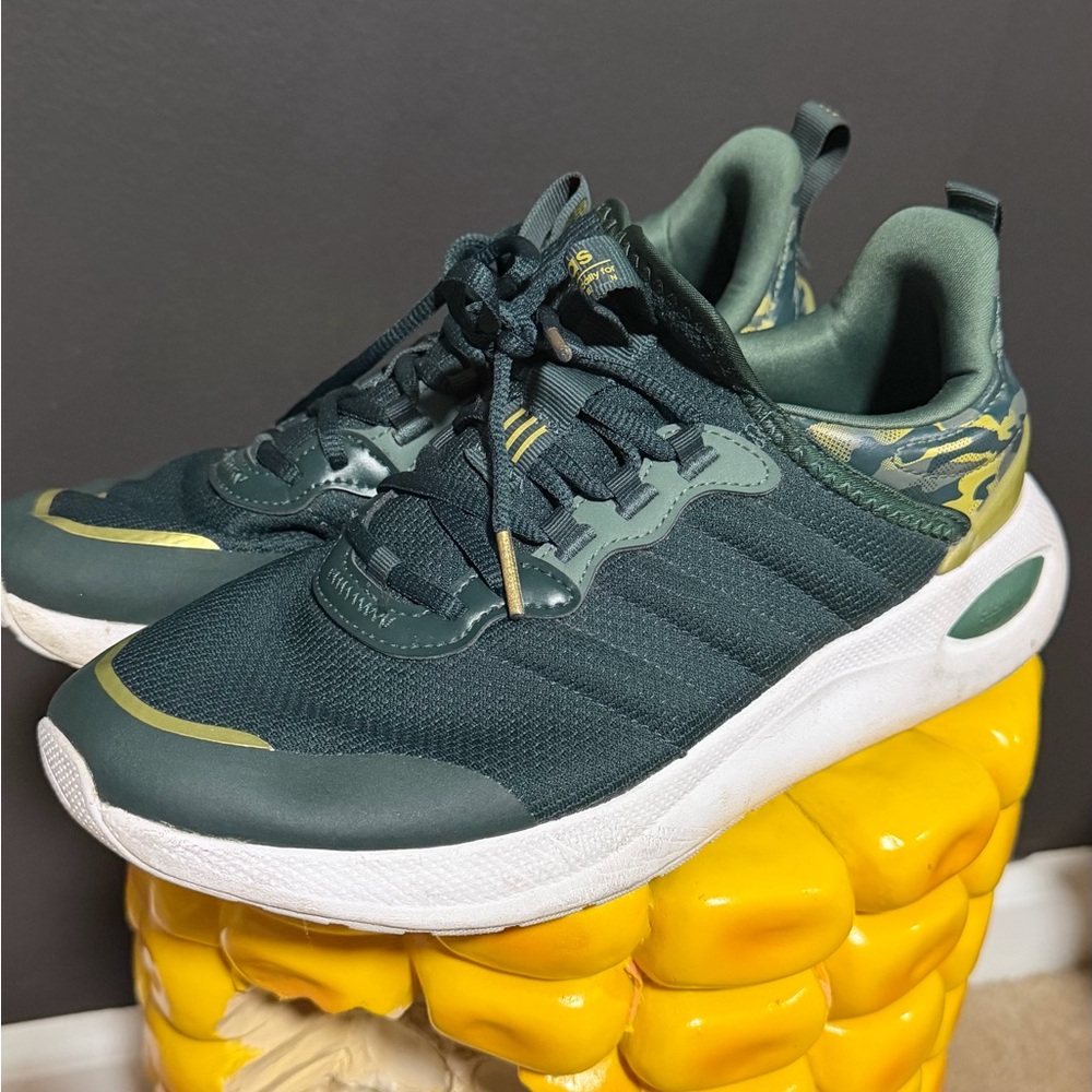 Adidas Forest Green and Gold Athletic Shoes
